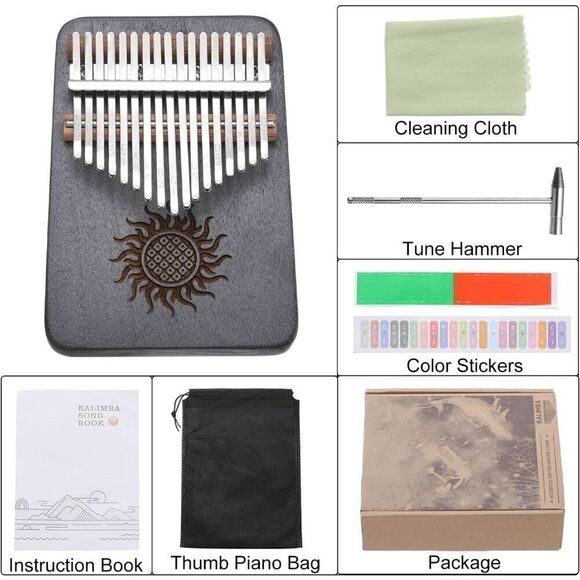 17 Keys Kalimba Thumb Piano, Retro Sun Portable Finger Piano Gift Set - Picture 2 of 6